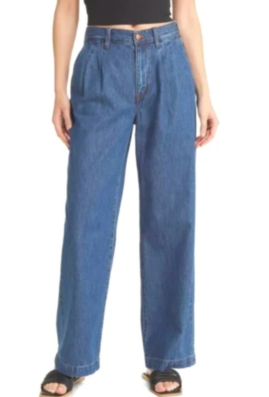 Madewell Baggy Straight High Rise Pleated Medium Wash Stretch Jean Sz 24